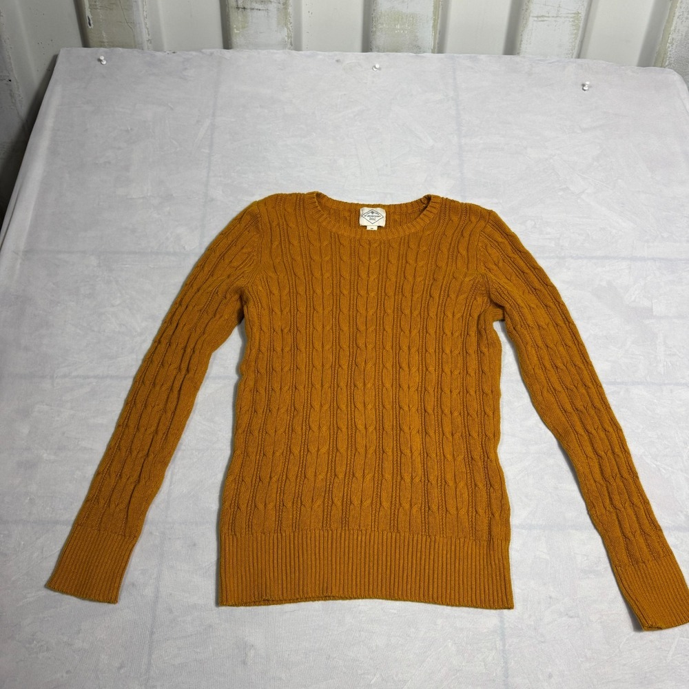 St. John's Bay Womens Sweater Mustard Yellow Cable Knit Crew Neck Classic Size M